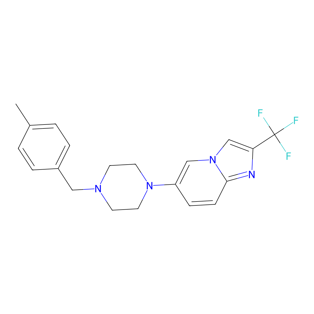 1-[(4-Methylphenyl)methyl]-4-[2-(trifluoromethyl)imidazo[1,2-a]pyridin-6-yl]piperazine molecular structure, CAS 3054534-81-2
