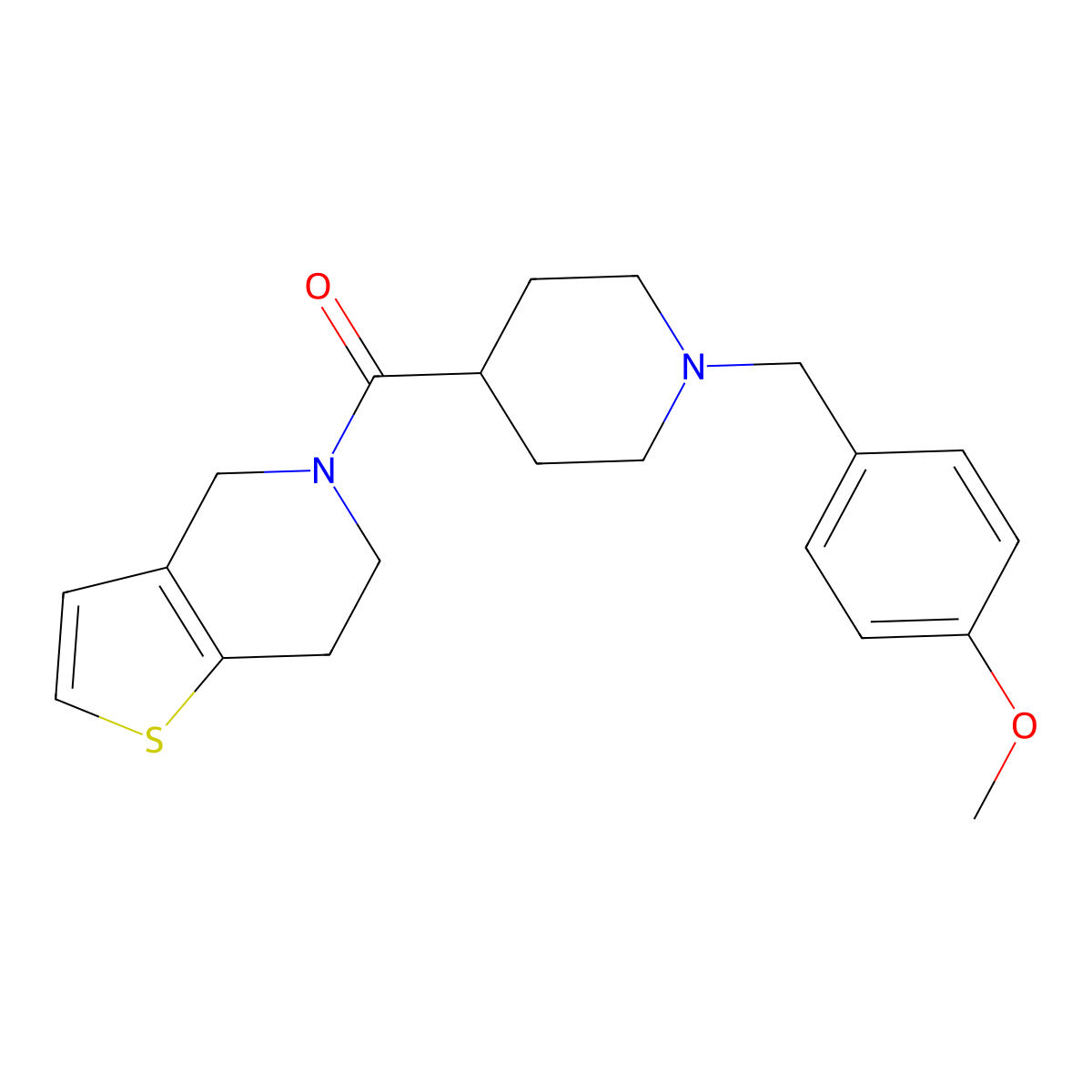 1-[(4-methoxyphenyl)methyl]-4-{4H,5H,6H,7H-thieno[3,2-c]pyridine-5-carbonyl}piperidine molecular structure, CAS 3054534-82-3