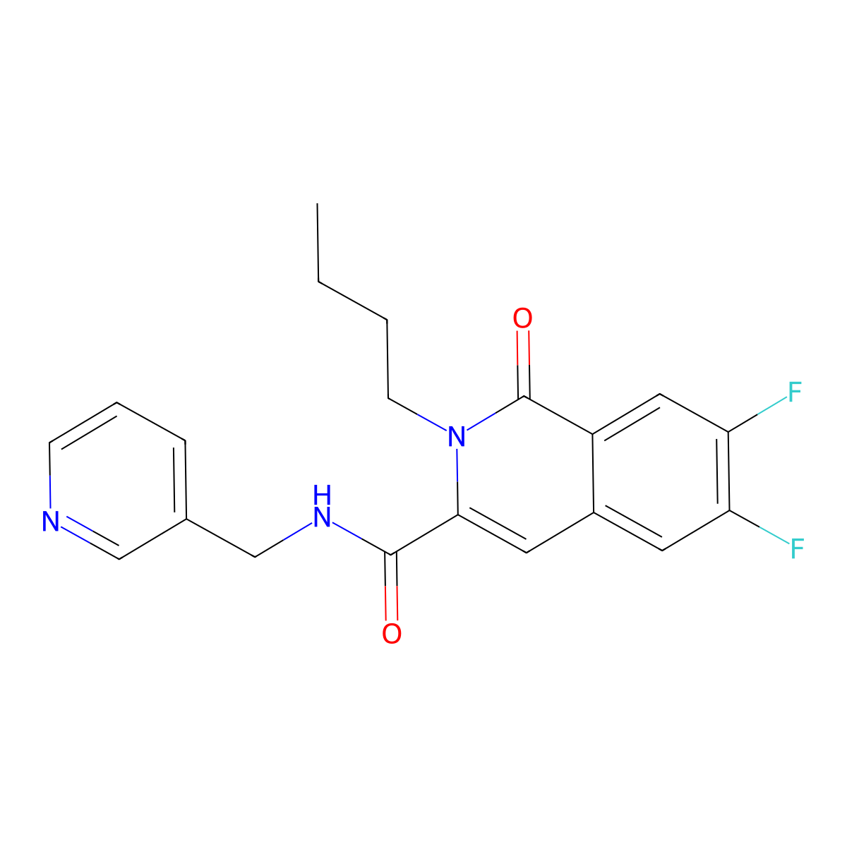 2-butyl-6,7-difluoro-1-oxo-N-[(pyridin-3-yl)methyl]-1,2-dihydroisoquinoline-3-carboxamide molecular structure, CAS 3054534-85-6
