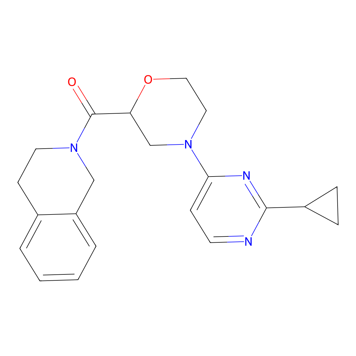 2-[4-(2-Cyclopropylpyrimidin-4-yl)morpholine-2-carbonyl]-1,2,3,4-tetrahydroisoquinoline molecular structure, CAS 3054534-86-7