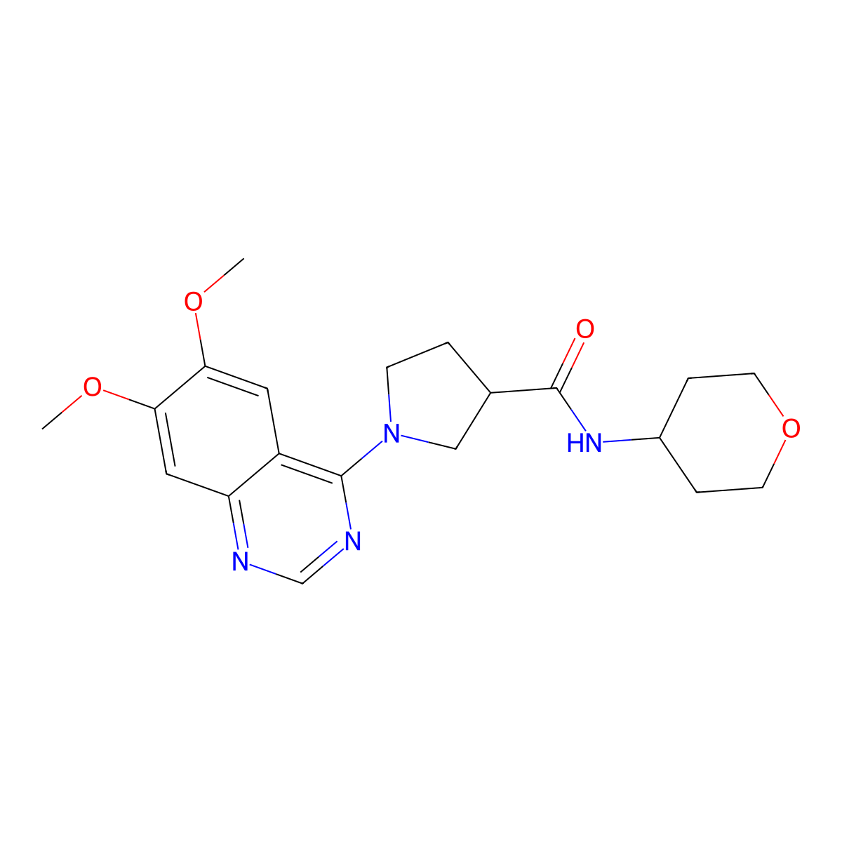 1-(6,7-dimethoxyquinazolin-4-yl)-N-(oxan-4-yl)pyrrolidine-3-carboxamide molecular structure, CAS 3054534-90-3