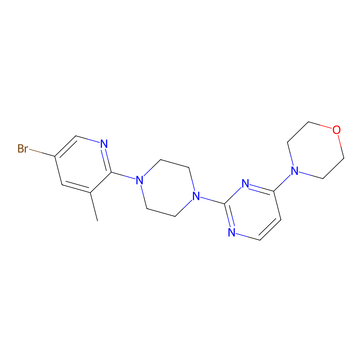 4-{2-[4-(5-Bromo-3-methylpyridin-2-yl)piperazin-1-yl]pyrimidin-4-yl}morpholine molecular structure, CAS 3054534-94-7
