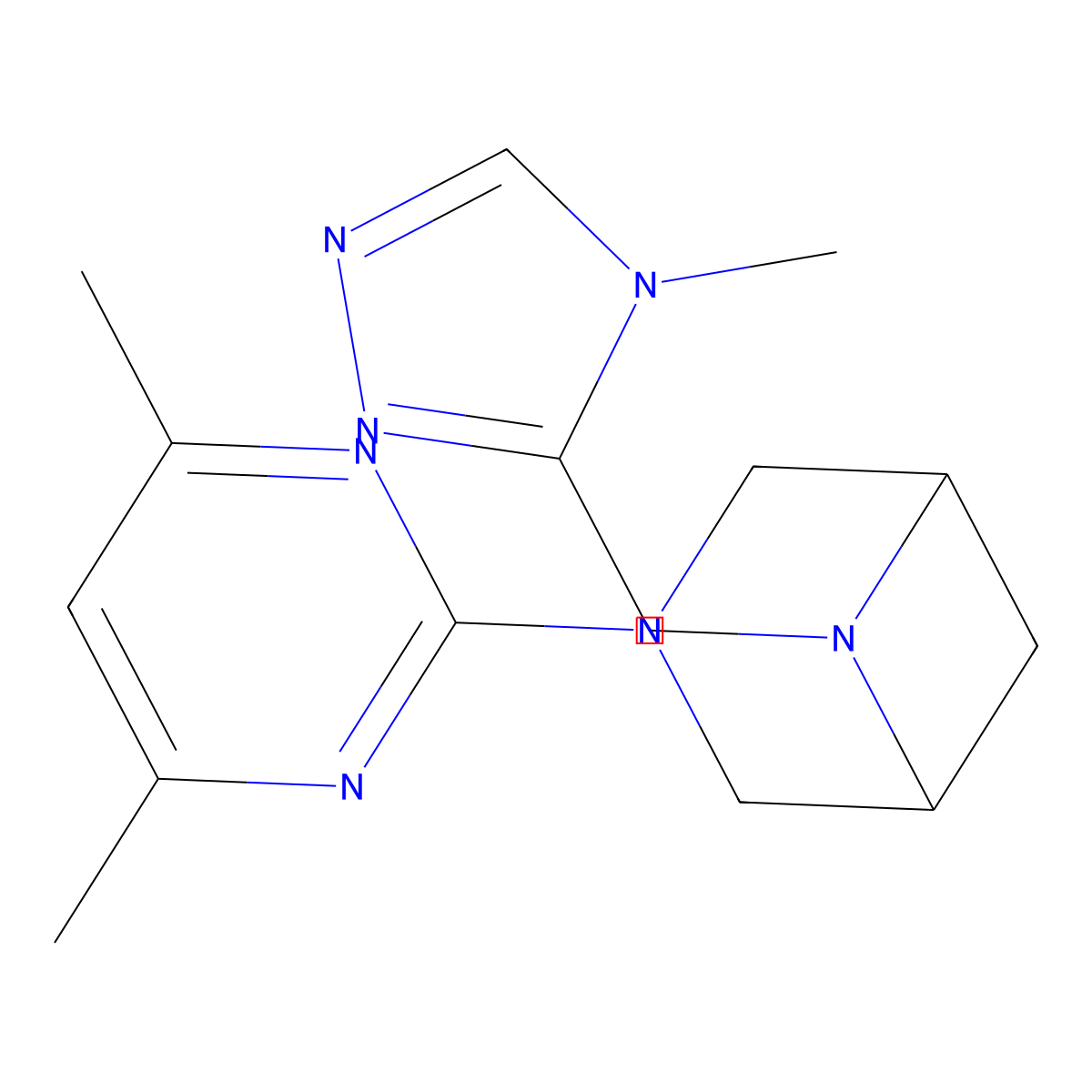 3-(4,6-dimethylpyrimidin-2-yl)-6-[(4-methyl-4H-1,2,4-triazol-3-yl)methyl]-3,6-diazabicyclo[3.1.1]heptane molecular structure, CAS 3054534-98-1