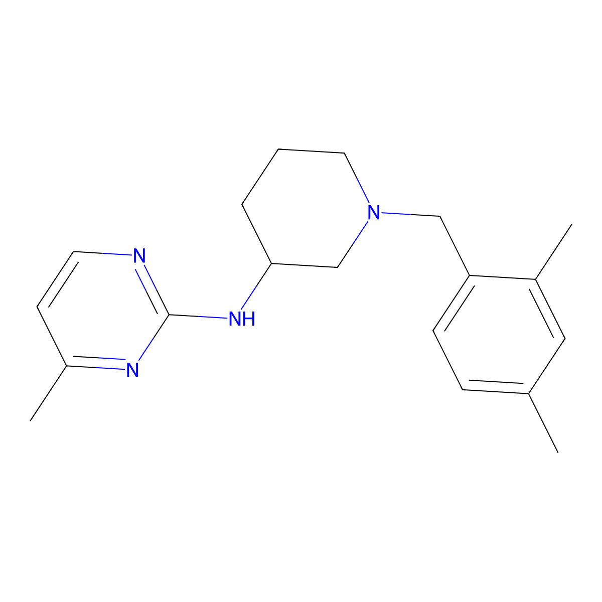 N-{1-[(2,4-dimethylphenyl)methyl]piperidin-3-yl}-4-methylpyrimidin-2-amine molecular structure, CAS 3054535-00-8