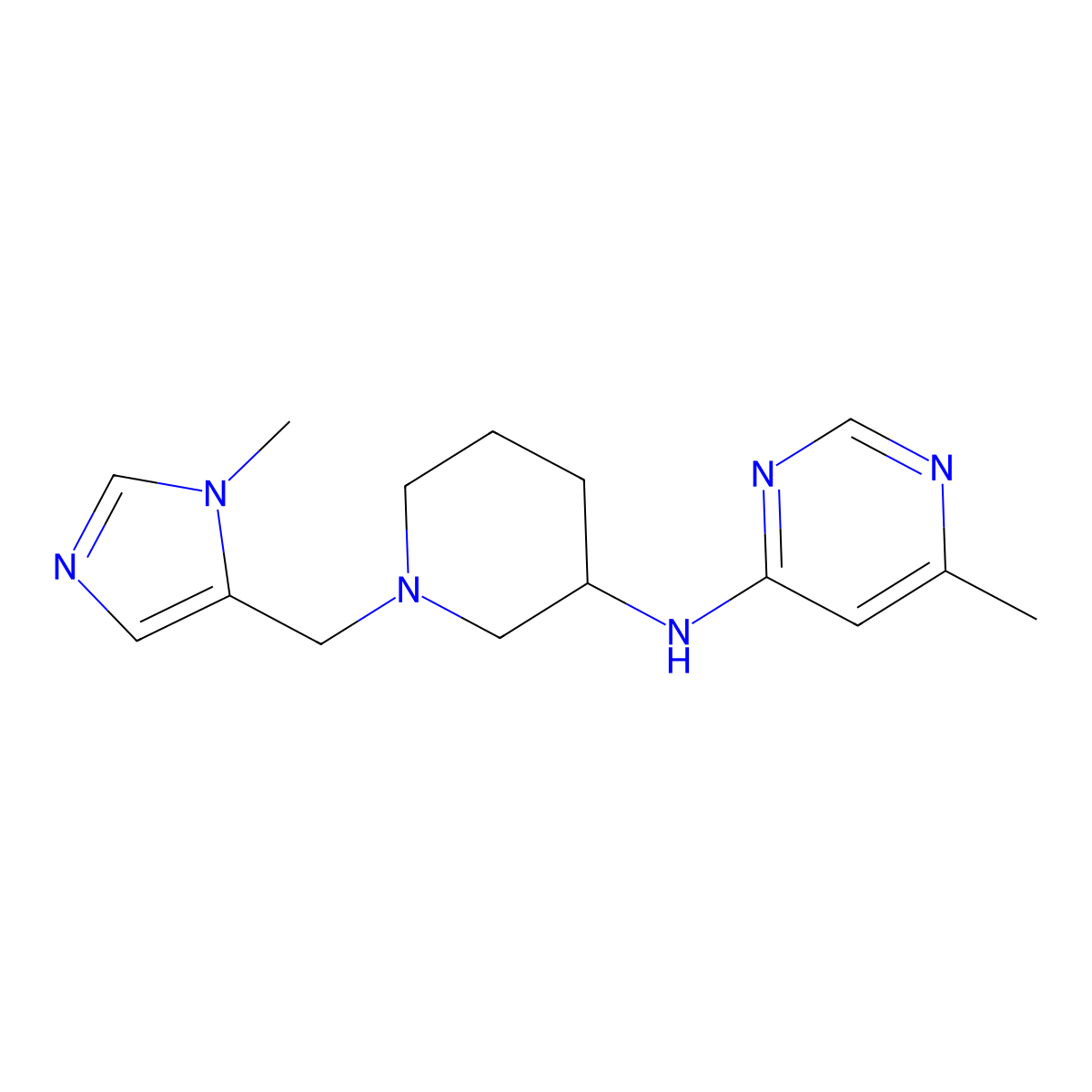 6-methyl-N-[1-[(3-methylimidazol-4-yl)methyl]piperidin-3-yl]pyrimidin-4-amine molecular structure, CAS 3054535-03-1