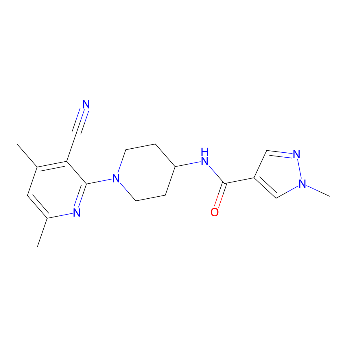 N-[1-(3-cyano-4,6-dimethylpyridin-2-yl)piperidin-4-yl]-1-methyl-1H-pyrazole-4-carboxamide molecular structure, CAS 3054535-06-4