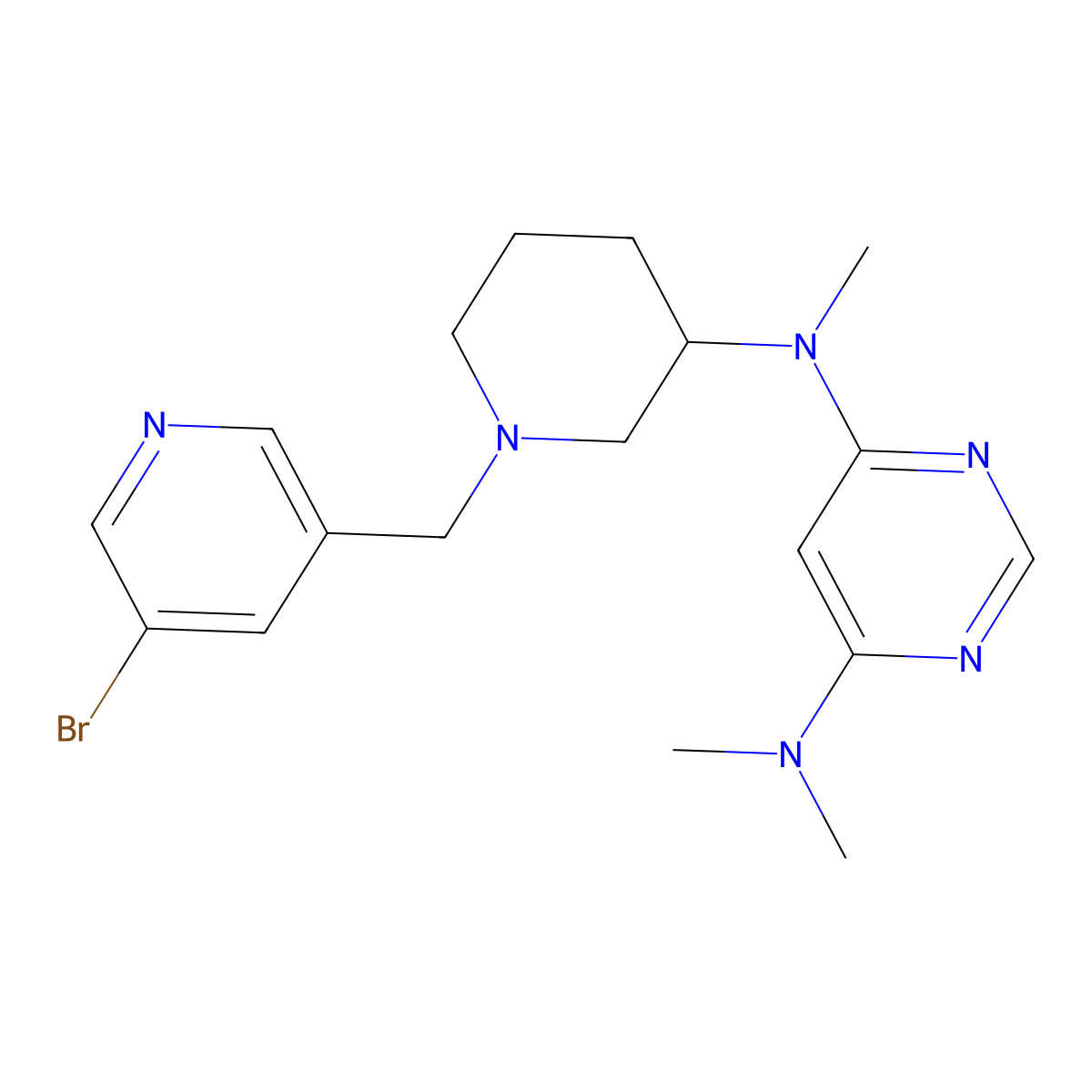 N4-{1-[(5-bromopyridin-3-yl)methyl]piperidin-3-yl}-N4,N6,N6-trimethylpyrimidine-4,6-diamine molecular structure, CAS 3054535-07-5