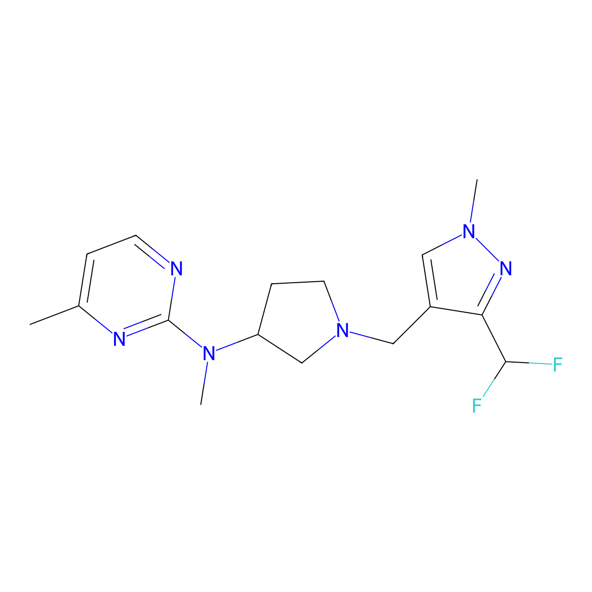 N-(1-{[3-(difluoromethyl)-1-methyl-1H-pyrazol-4-yl]methyl}pyrrolidin-3-yl)-N,4-dimethylpyrimidin-2-amine molecular structure, CAS 3054535-10-0