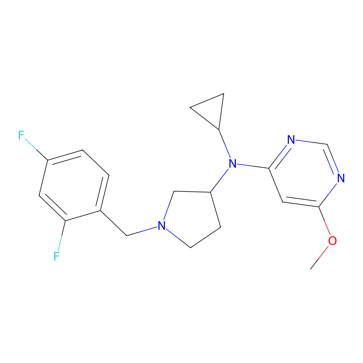 N-cyclopropyl-N-{1-[(2,4-difluorophenyl)methyl]pyrrolidin-3-yl}-6-methoxypyrimidin-4-amine molecular structure, CAS 3054535-12-2