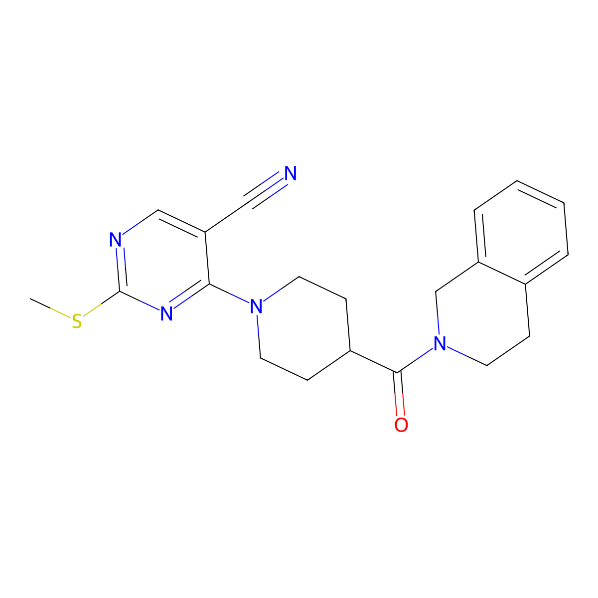 2-(Methylsulfanyl)-4-[4-(1,2,3,4-tetrahydroisoquinoline-2-carbonyl)piperidin-1-yl]pyrimidine-5-carbonitrile molecular structure, CAS 3054535-14-4