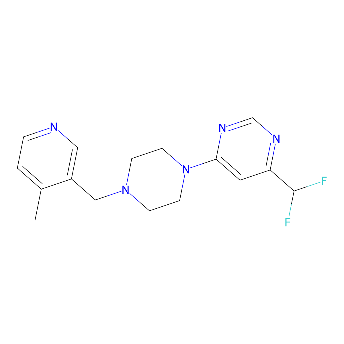 4-(Difluoromethyl)-6-{4-[(4-methylpyridin-3-yl)methyl]piperazin-1-yl}pyrimidine molecular structure, CAS 3054535-15-5