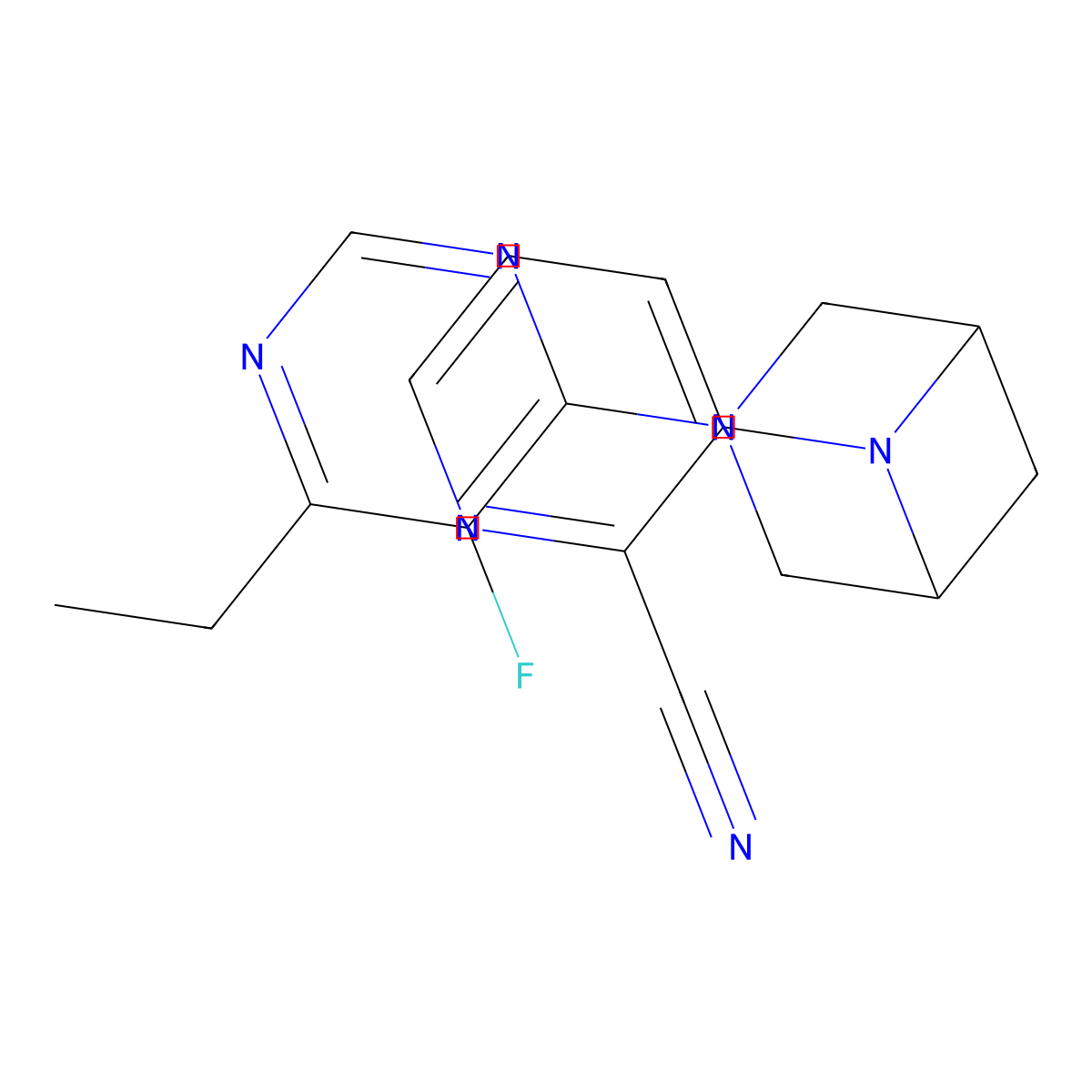 3-[3-(6-Ethyl-5-fluoropyrimidin-4-yl)-3,6-diazabicyclo[3.1.1]heptan-6-yl]pyridine-2-carbonitrile molecular structure, CAS 3054535-17-7