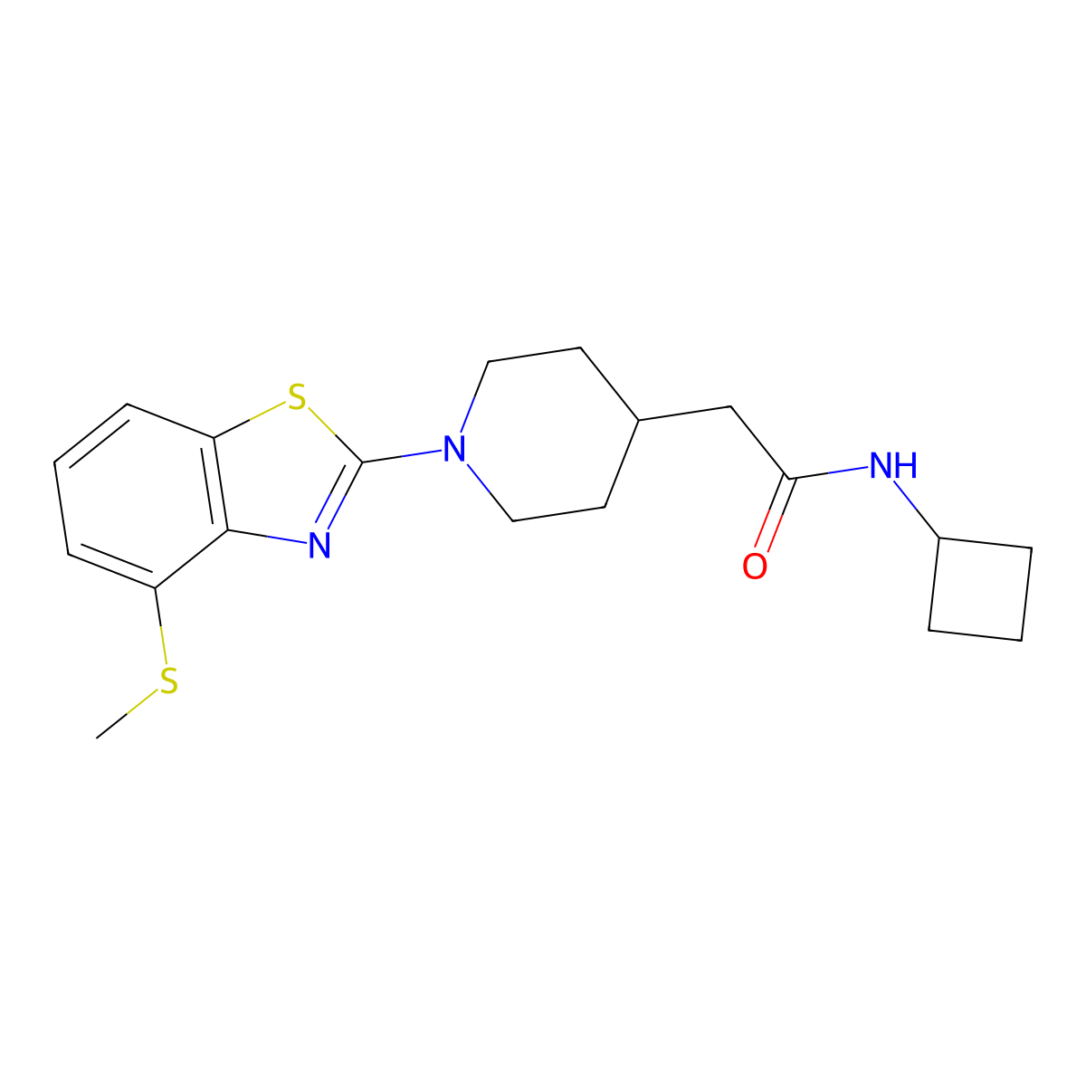 N-cyclobutyl-2-{1-[4-(methylsulfanyl)-1,3-benzothiazol-2-yl]piperidin-4-yl}acetamide molecular structure, CAS 3054535-18-8