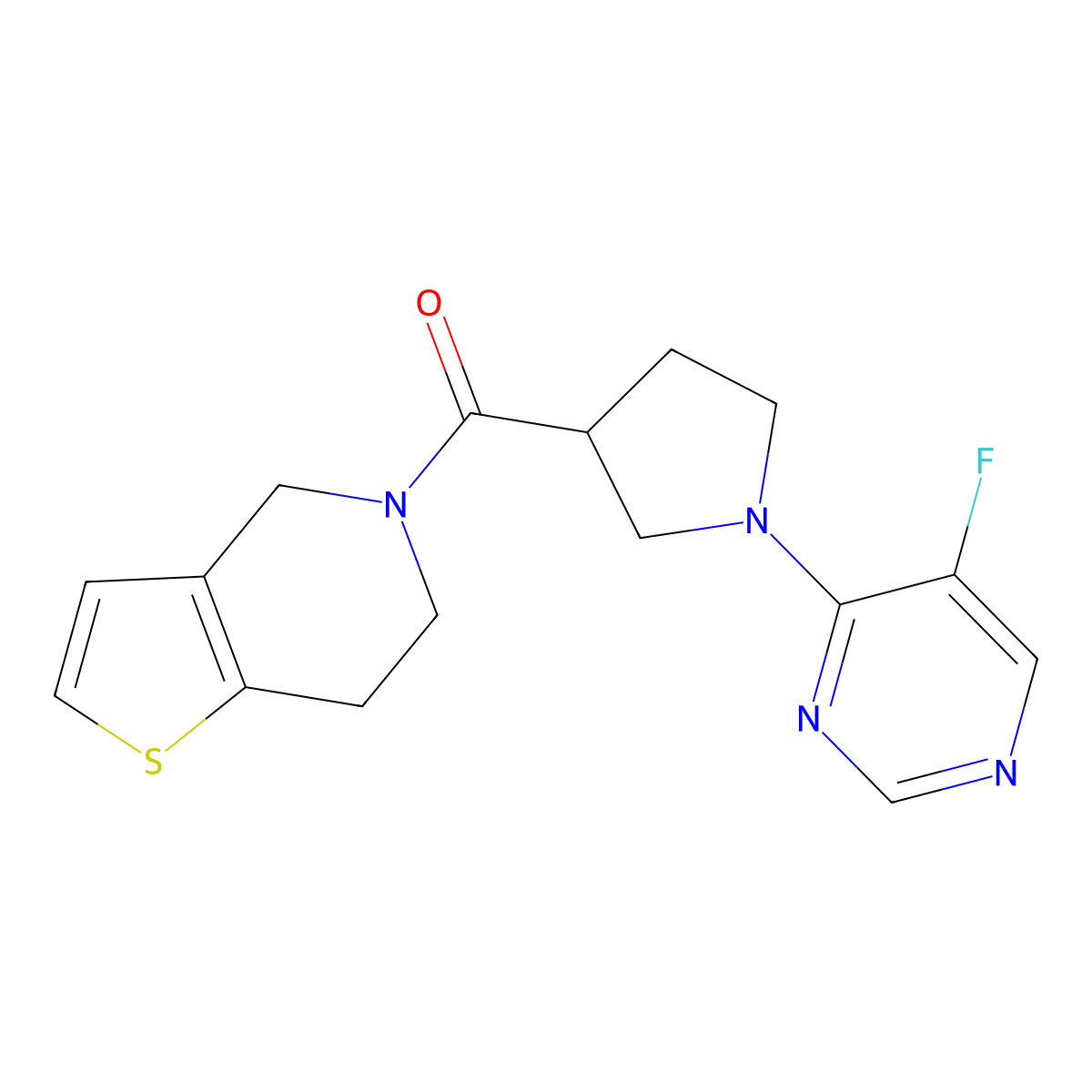 5-fluoro-4-(3-{4H,5H,6H,7H-thieno[3,2-c]pyridine-5-carbonyl}pyrrolidin-1-yl)pyrimidine molecular structure, CAS 3054535-20-2