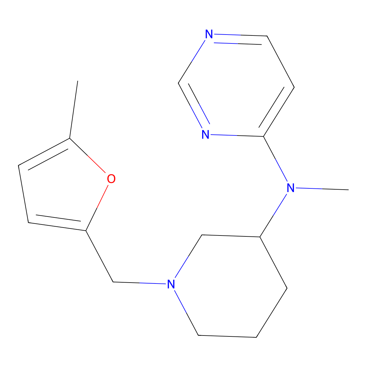 N-methyl-N-{1-[(5-methylfuran-2-yl)methyl]piperidin-3-yl}pyrimidin-4-amine molecular structure, CAS 3054535-22-4