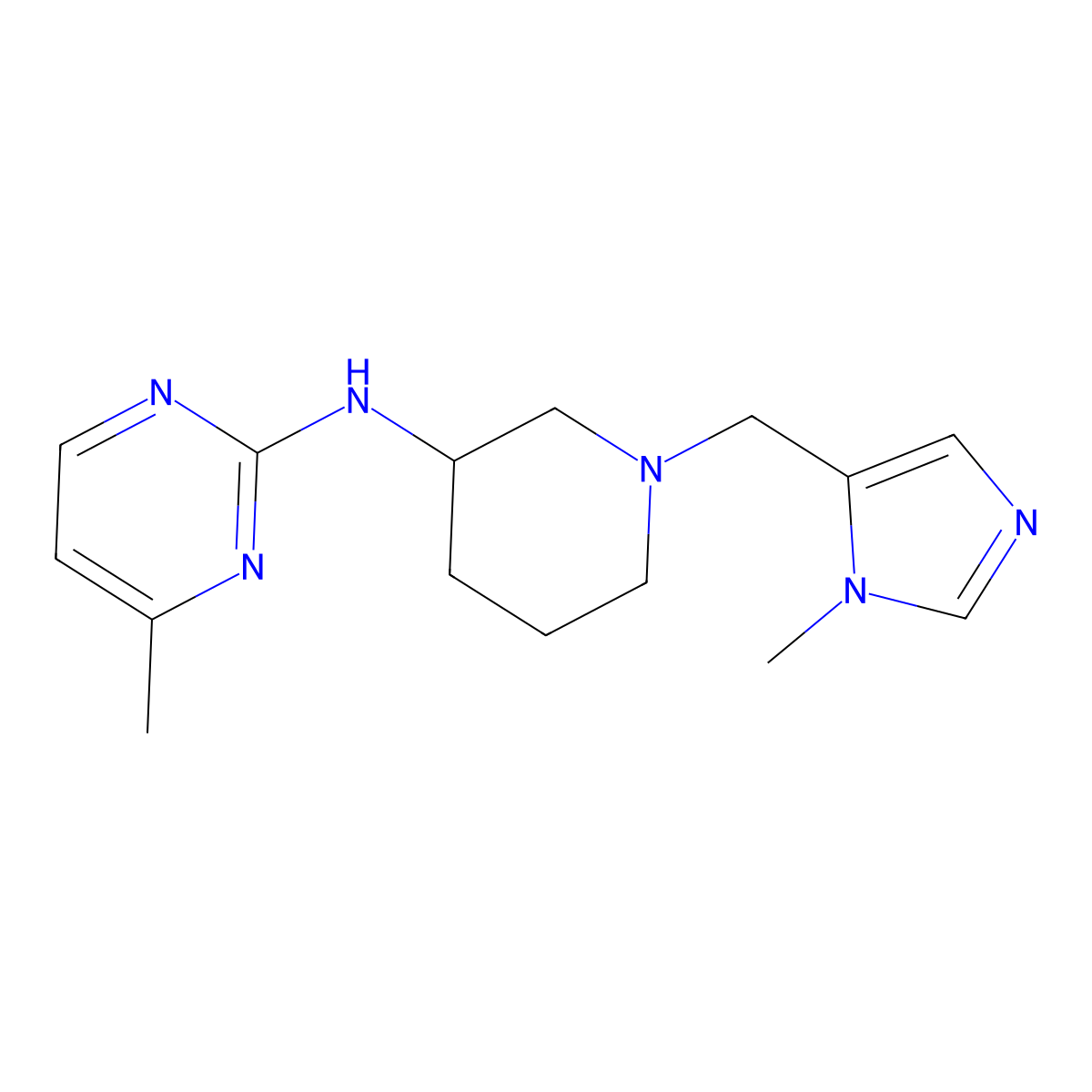 4-methyl-N-{1-[(1-methyl-1H-imidazol-5-yl)methyl]piperidin-3-yl}pyrimidin-2-amine molecular structure, CAS 3054535-25-7