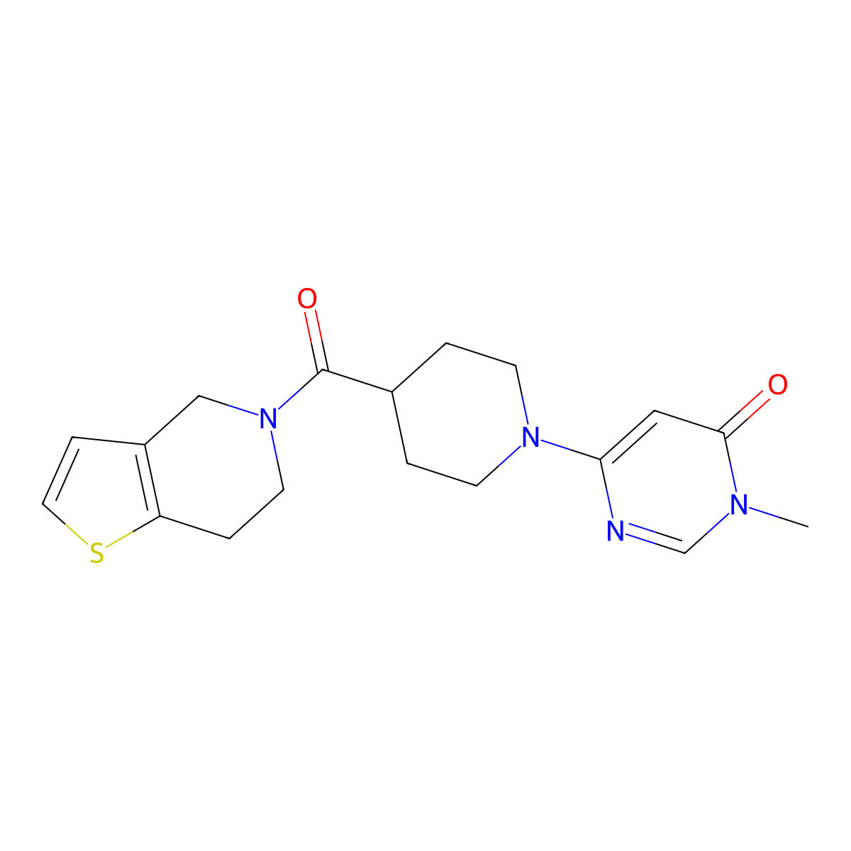 3-methyl-6-(4-{4H,5H,6H,7H-thieno[3,2-c]pyridine-5-carbonyl}piperidin-1-yl)-3,4-dihydropyrimidin-4-one molecular structure, CAS 3054535-26-8