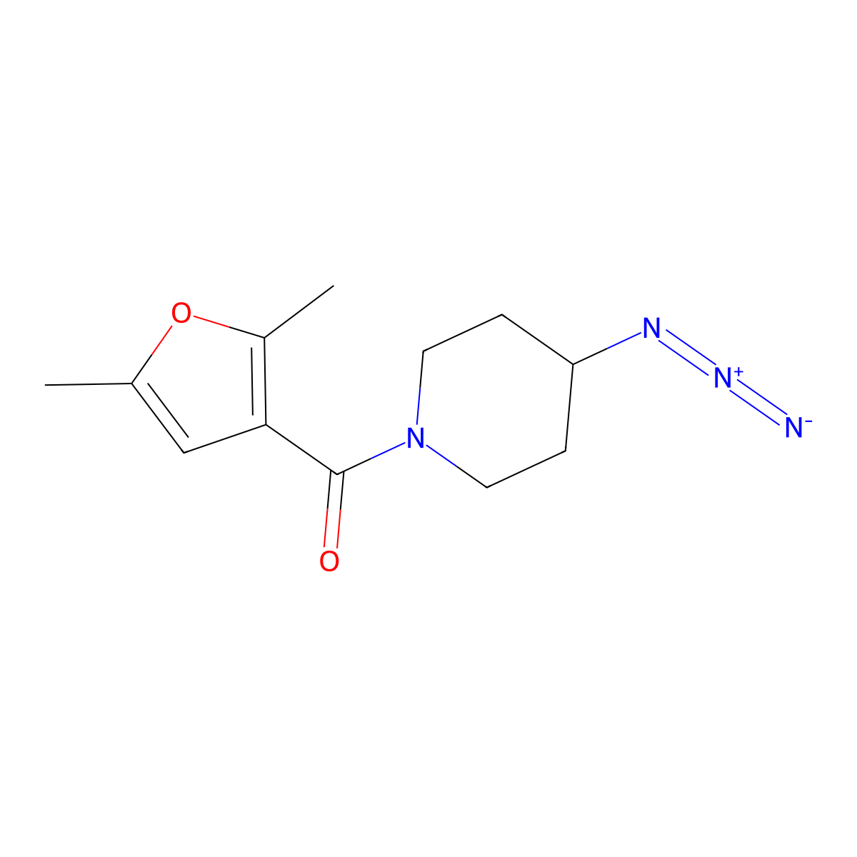 4-Azido-1-(2,5-dimethylfuran-3-carbonyl)piperidine molecular structure, CAS 3054535-29-1
