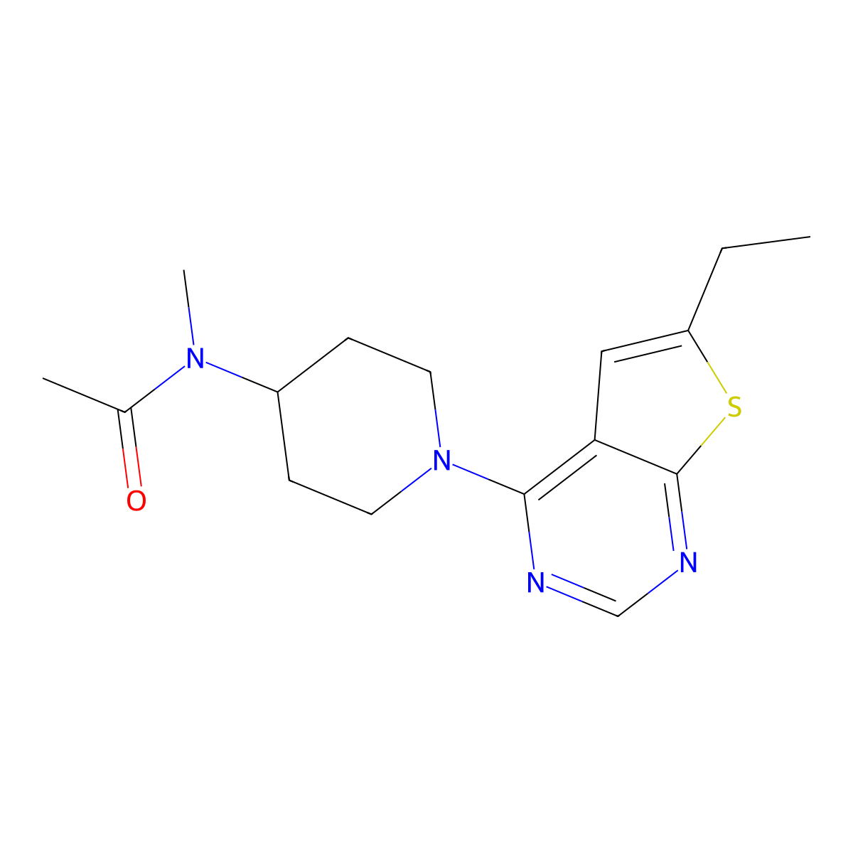 N-(1-{6-ethylthieno[2,3-d]pyrimidin-4-yl}piperidin-4-yl)-N-methylacetamide molecular structure, CAS 3054535-31-5
