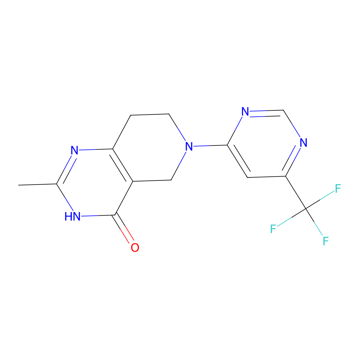 2-methyl-6-[6-(trifluoromethyl)pyrimidin-4-yl]-3H,4H,5H,6H,7H,8H-pyrido[4,3-d]pyrimidin-4-one molecular structure, CAS 3054535-38-2