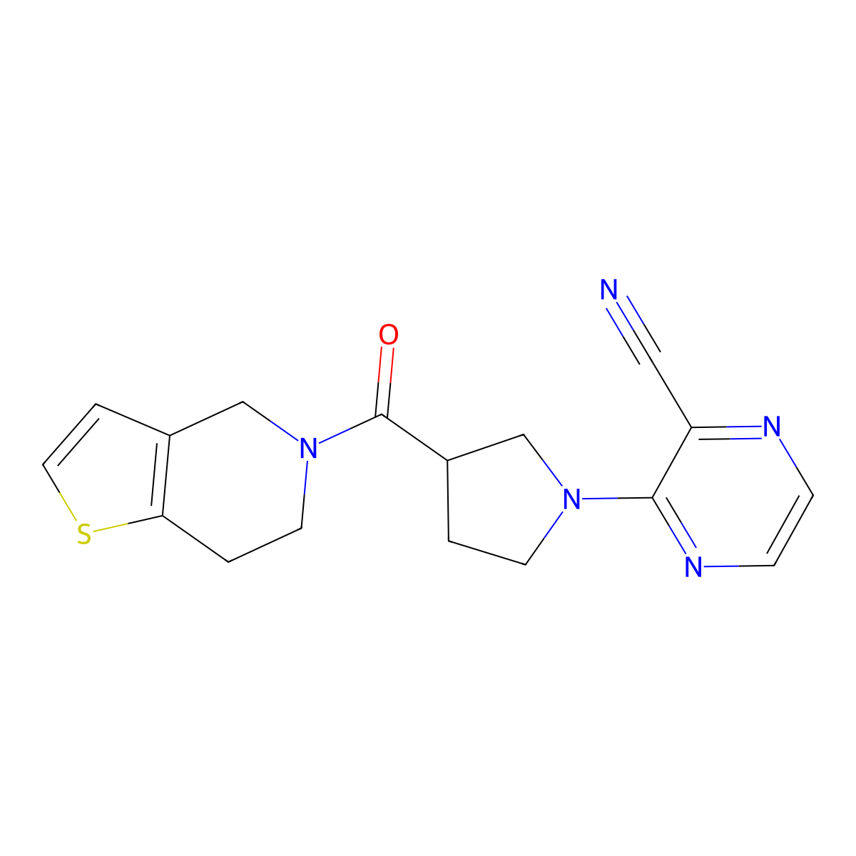 3-(3-{4H,5H,6H,7H-thieno[3,2-c]pyridine-5-carbonyl}pyrrolidin-1-yl)pyrazine-2-carbonitrile molecular structure, CAS 3054535-41-7