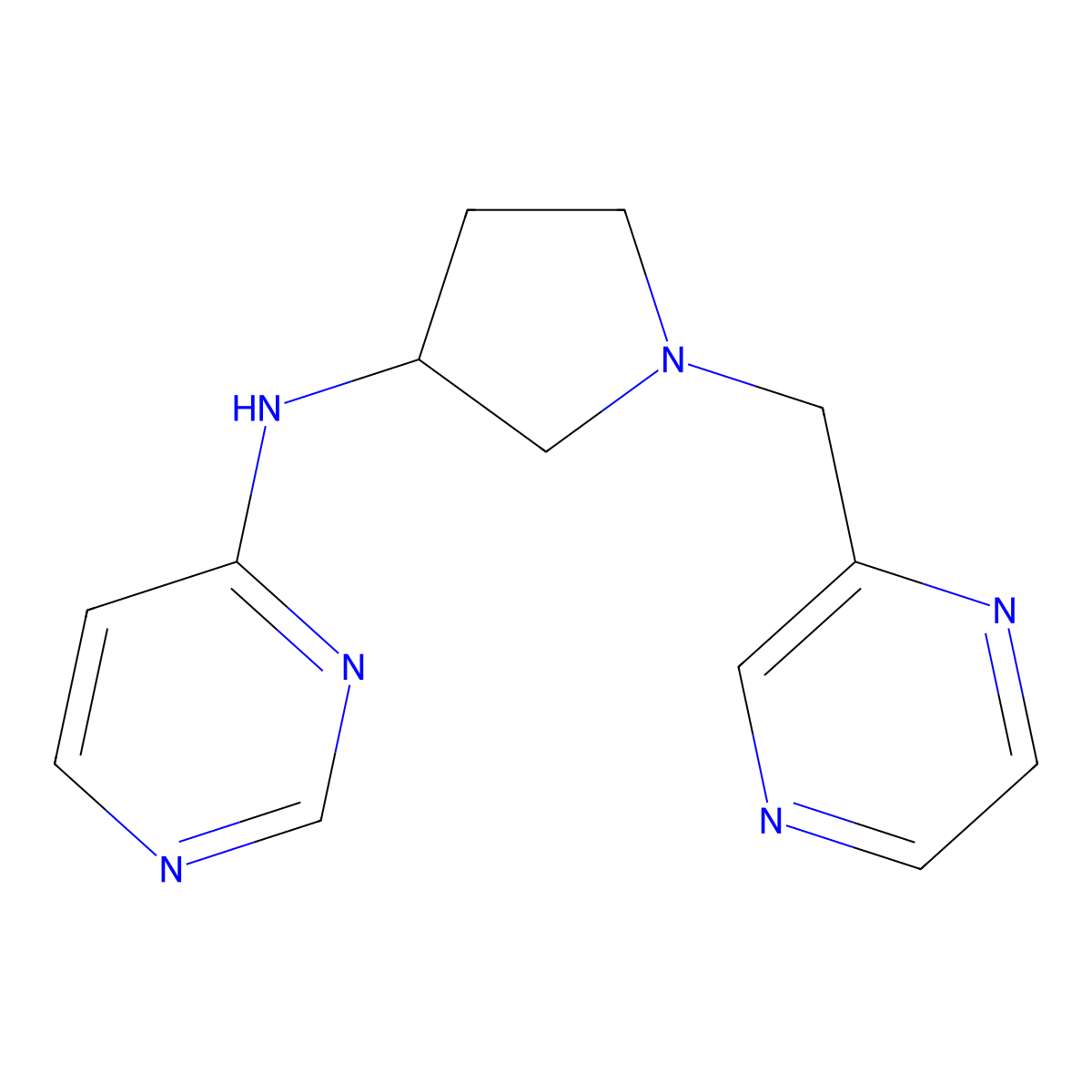 N-{1-[(pyrazin-2-yl)methyl]pyrrolidin-3-yl}pyrimidin-4-amine molecular structure, CAS 3054535-43-9