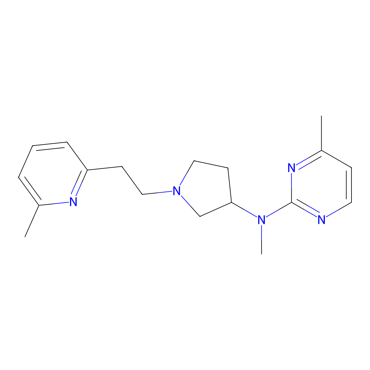 N,4-dimethyl-N-{1-[2-(6-methylpyridin-2-yl)ethyl]pyrrolidin-3-yl}pyrimidin-2-amine molecular structure, CAS 3054535-46-2