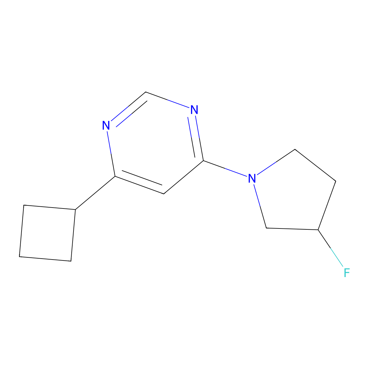 4-Cyclobutyl-6-(3-fluoropyrrolidin-1-yl)pyrimidine molecular structure, CAS 3054535-47-3