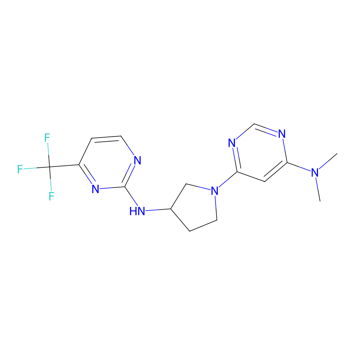 N,N-dimethyl-6-(3-{[4-(trifluoromethyl)pyrimidin-2-yl]amino}pyrrolidin-1-yl)pyrimidin-4-amine molecular structure, CAS 3054535-56-4