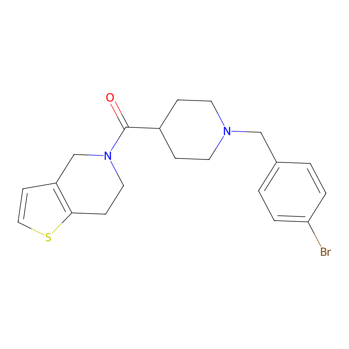 1-[(4-bromophenyl)methyl]-4-{4H,5H,6H,7H-thieno[3,2-c]pyridine-5-carbonyl}piperidine molecular structure, CAS 3054535-58-6