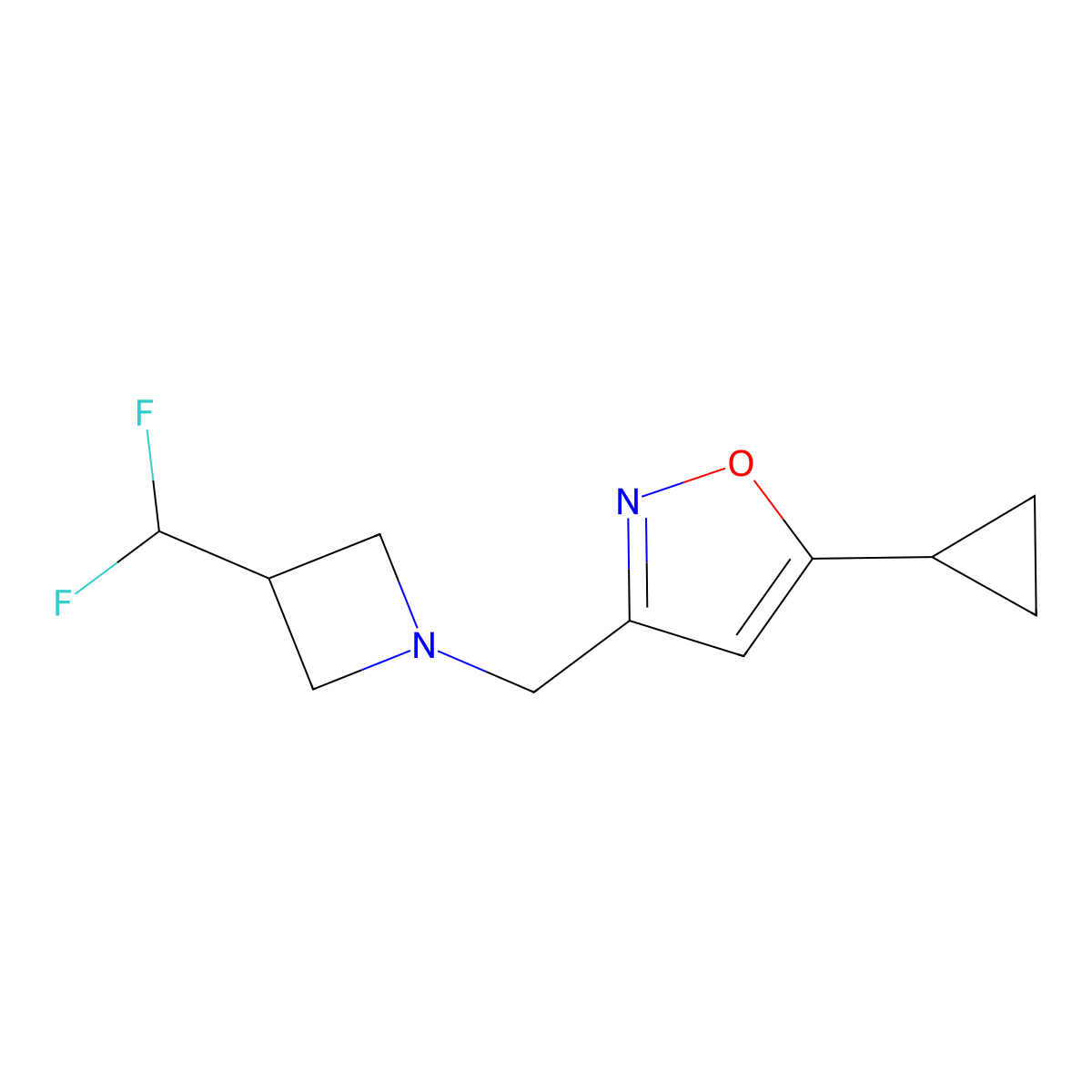 5-Cyclopropyl-3-{[3-(difluoromethyl)azetidin-1-yl]methyl}-1,2-oxazole molecular structure, CAS 3054535-60-0