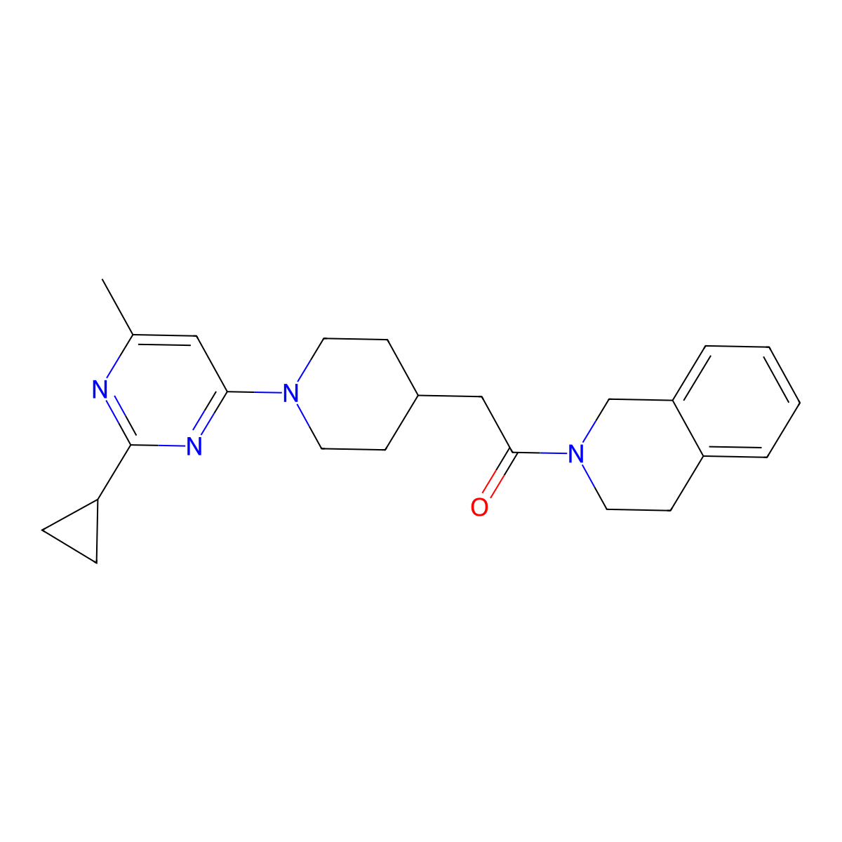 2-[1-(2-Cyclopropyl-6-methylpyrimidin-4-yl)piperidin-4-yl]-1-(1,2,3,4-tetrahydroisoquinolin-2-yl)ethan-1-one molecular structure, CAS 3054535-66-6