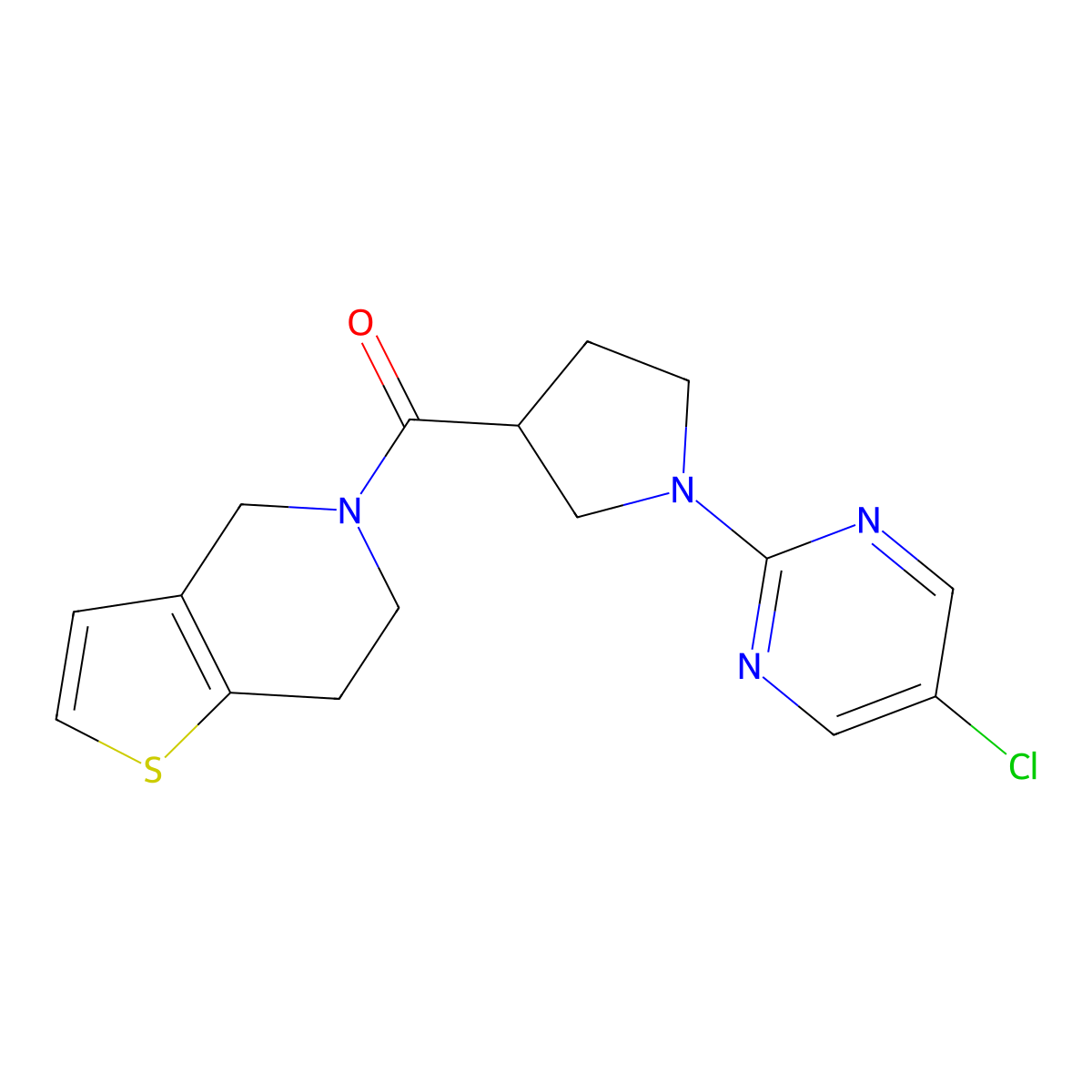 5-chloro-2-(3-{4H,5H,6H,7H-thieno[3,2-c]pyridine-5-carbonyl}pyrrolidin-1-yl)pyrimidine molecular structure, CAS 3054535-73-5