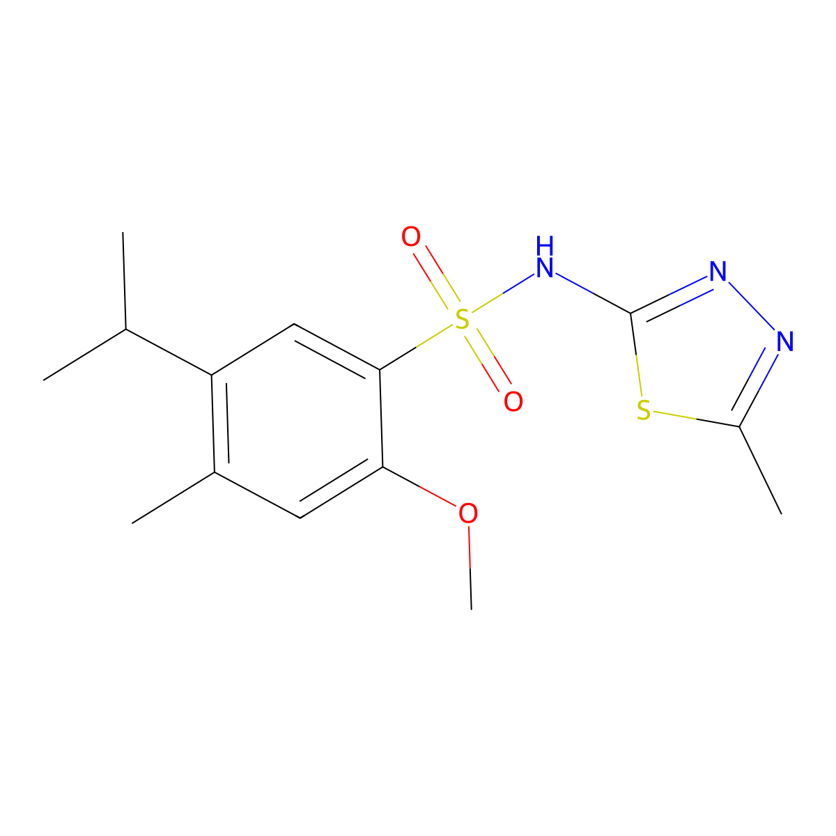 2-methoxy-4-methyl-N-(5-methyl-1,3,4-thiadiazol-2-yl)-5-(propan-2-yl)benzene-1-sulfonamide molecular structure, CAS 3054535-78-0