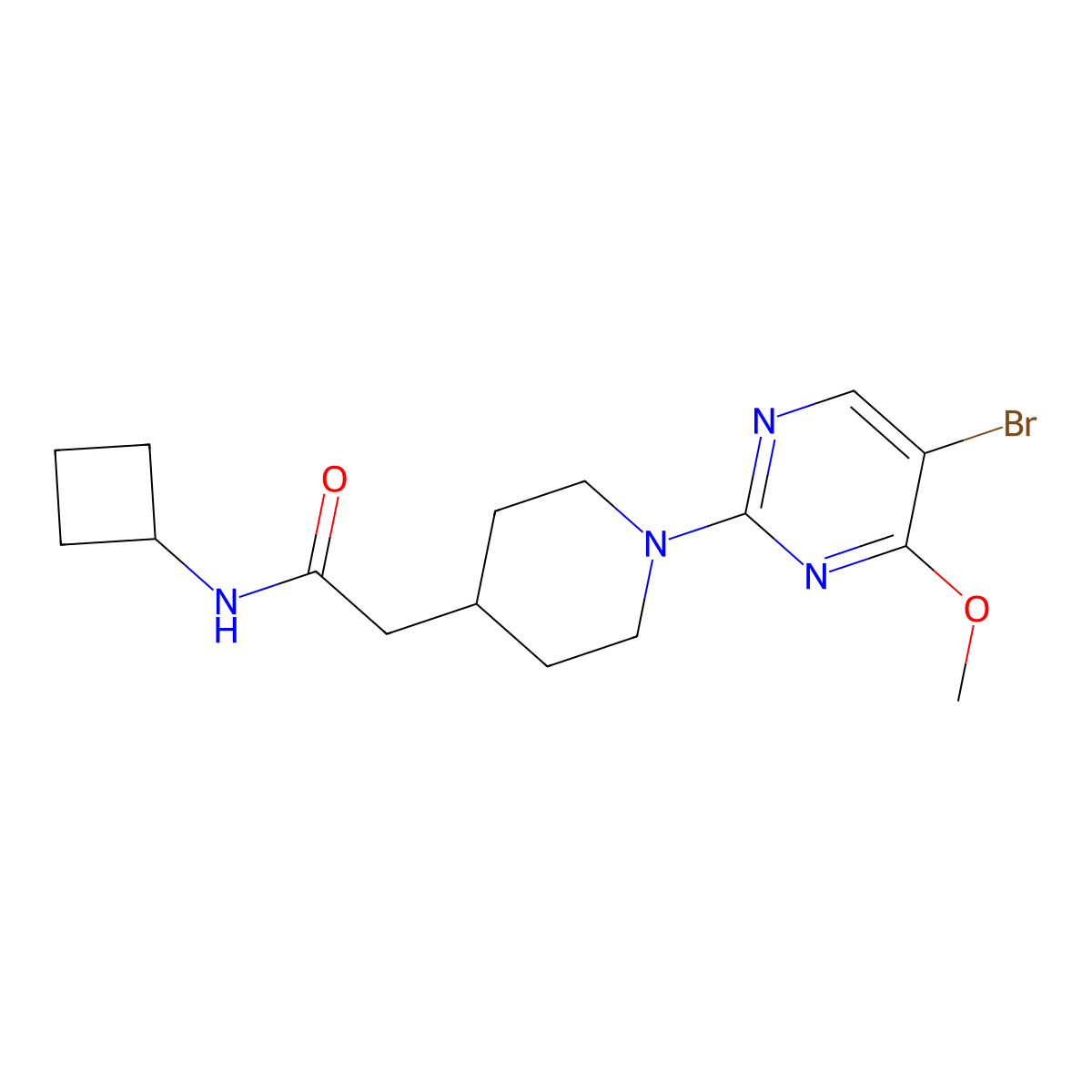 2-[1-(5-bromo-4-methoxypyrimidin-2-yl)piperidin-4-yl]-N-cyclobutylacetamide molecular structure, CAS 3054535-79-1