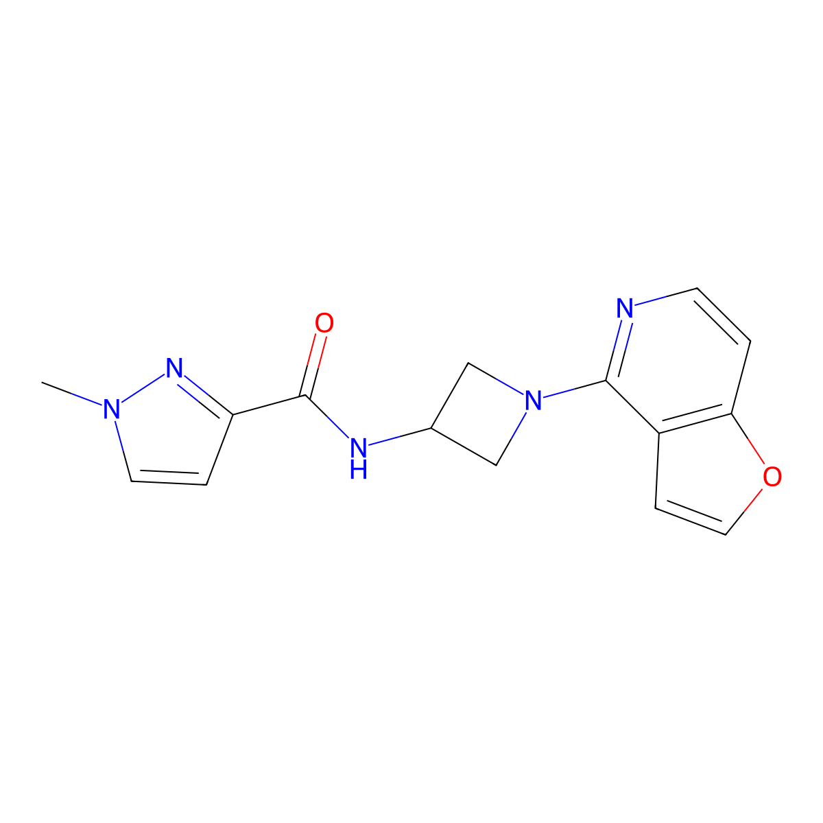 N-(1-{furo[3,2-c]pyridin-4-yl}azetidin-3-yl)-1-methyl-1H-pyrazole-3-carboxamide molecular structure, CAS 3054535-81-5