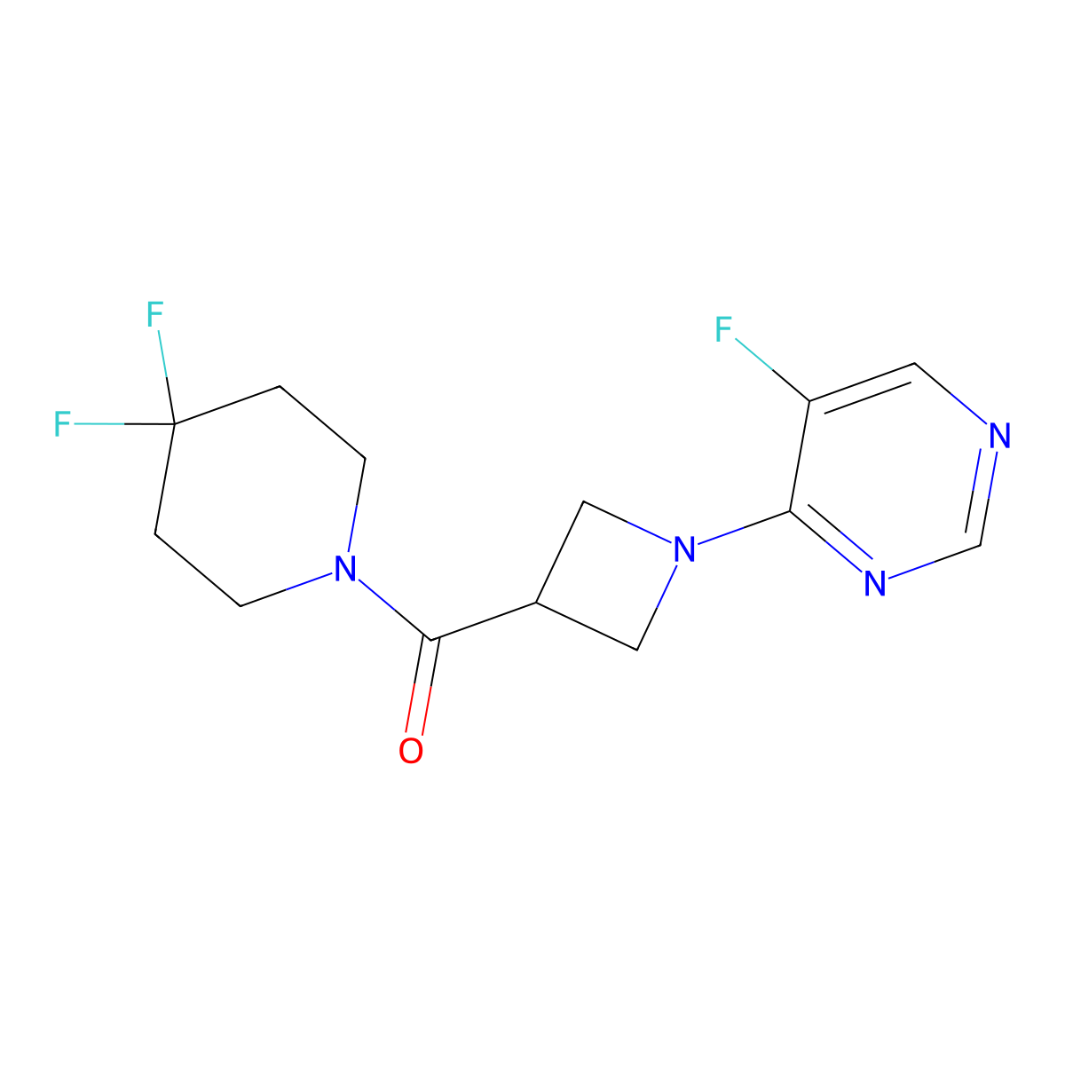 4-[3-(4,4-Difluoropiperidine-1-carbonyl)azetidin-1-yl]-5-fluoropyrimidine molecular structure, CAS 3054535-85-9