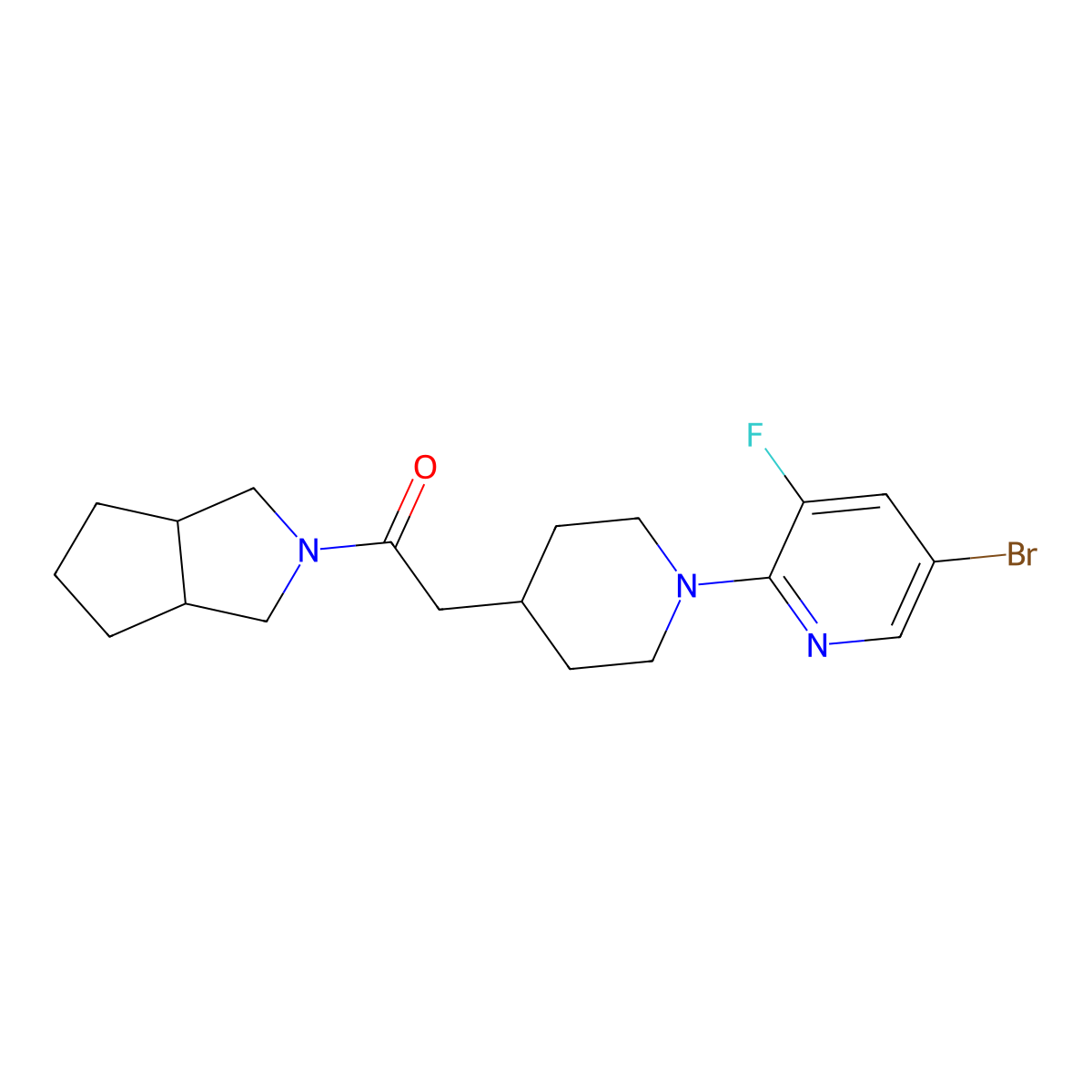 2-[1-(5-Bromo-3-fluoropyridin-2-yl)piperidin-4-yl]-1-{octahydrocyclopenta[c]pyrrol-2-yl}ethan-1-one molecular structure, CAS 3054535-87-1