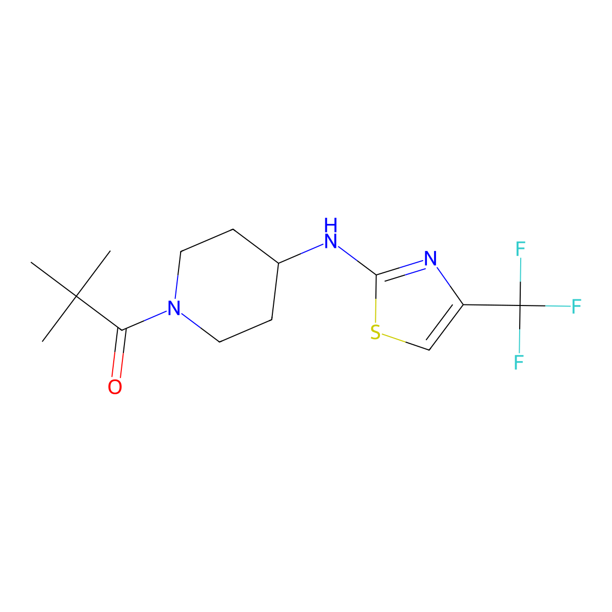 2,2-Dimethyl-1-(4-{[4-(trifluoromethyl)-1,3-thiazol-2-yl]amino}piperidin-1-yl)propan-1-one molecular structure, CAS 3054535-94-0