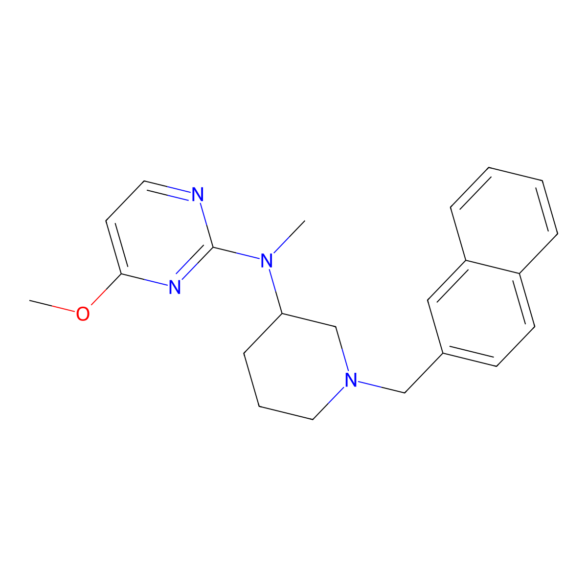 4-methoxy-N-methyl-N-{1-[(naphthalen-2-yl)methyl]piperidin-3-yl}pyrimidin-2-amine molecular structure, CAS 3054535-98-4
