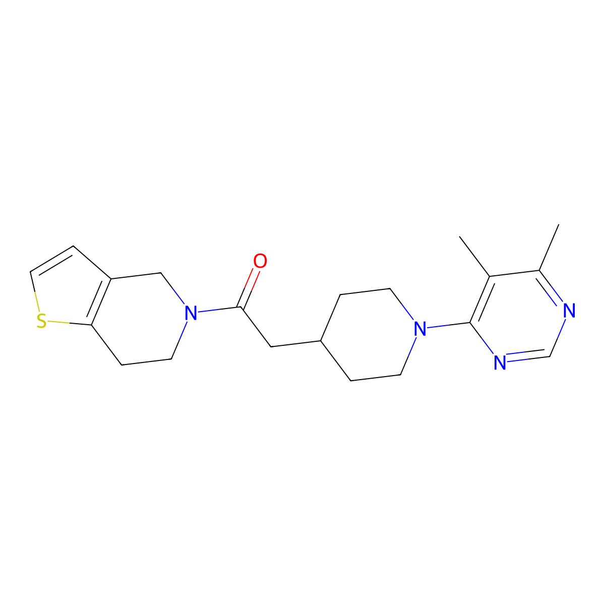 2-[1-(5,6-dimethylpyrimidin-4-yl)piperidin-4-yl]-1-{4H,5H,6H,7H-thieno[3,2-c]pyridin-5-yl}ethan-1-one molecular structure, CAS 3054535-99-5