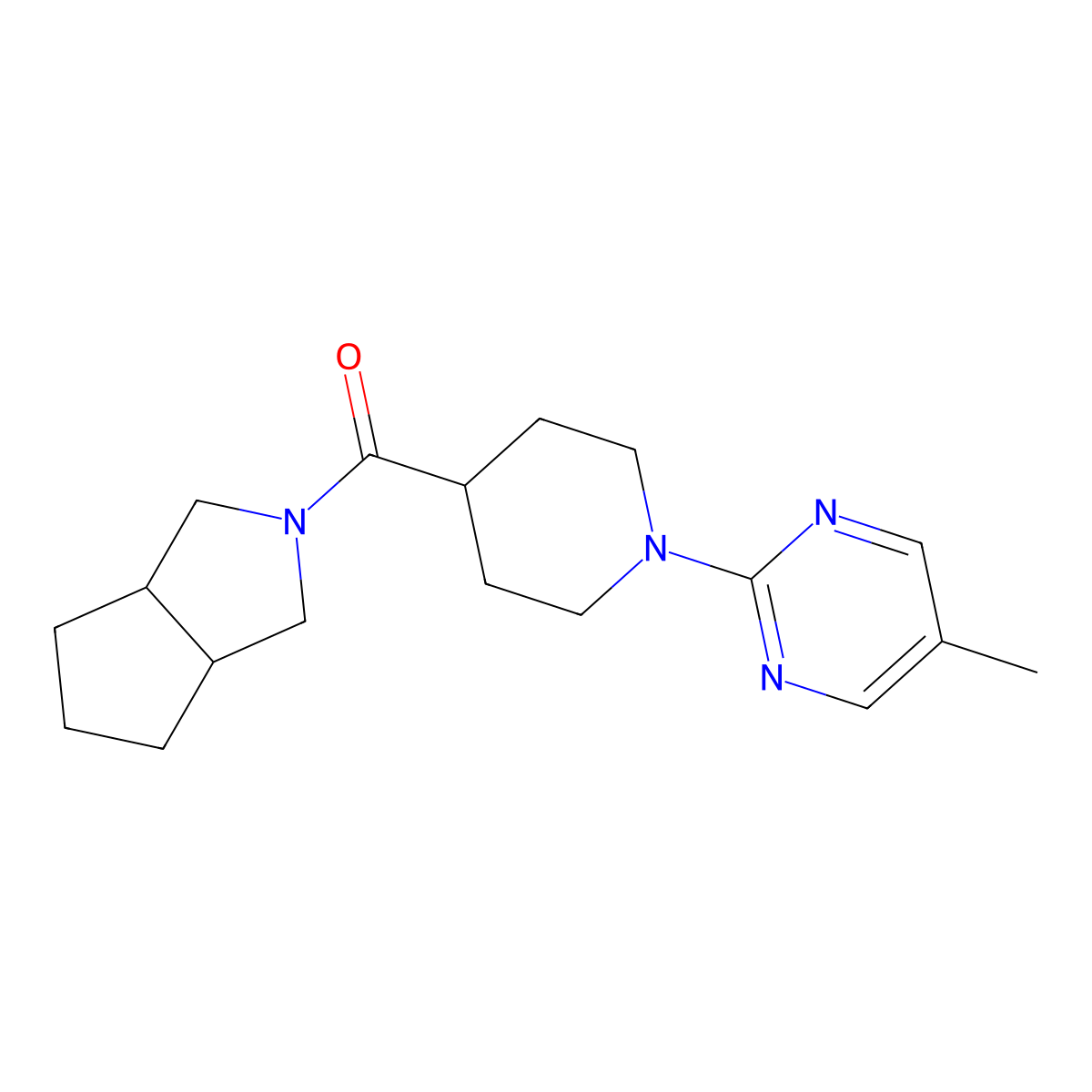 5-Methyl-2-(4-{octahydrocyclopenta[c]pyrrole-2-carbonyl}piperidin-1-yl)pyrimidine molecular structure, CAS 3054536-00-1