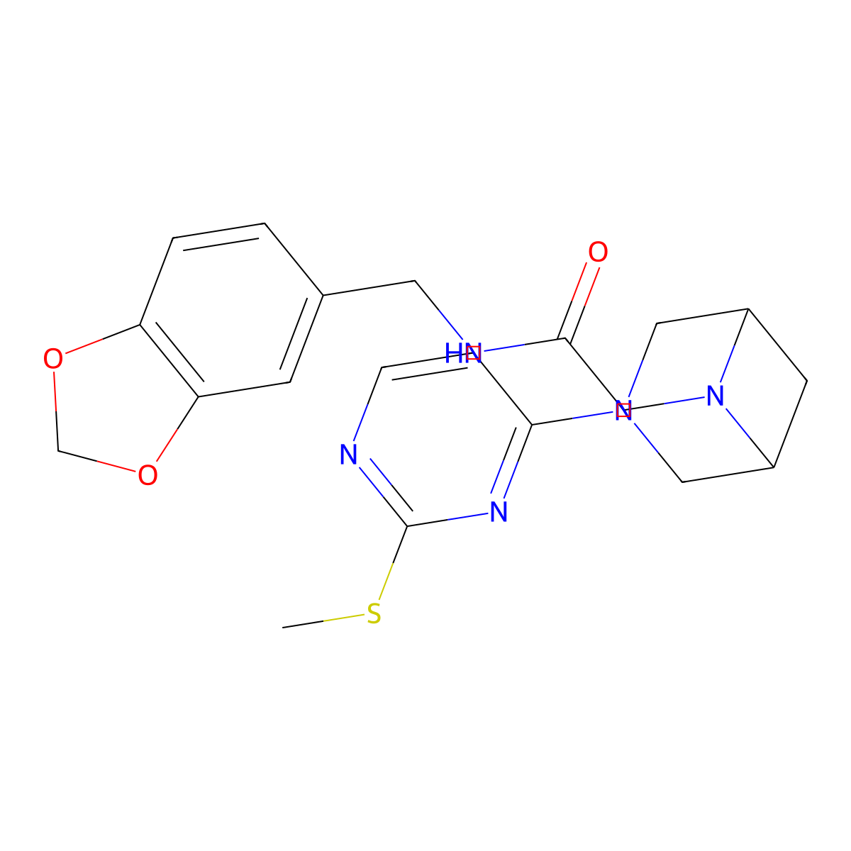 N-[(2H-1,3-benzodioxol-5-yl)methyl]-2-{3-[2-(methylsulfanyl)pyrimidin-4-yl]-3,6-diazabicyclo[3.1.1]heptan-6-yl}acetamide molecular structure, CAS 3054536-01-2