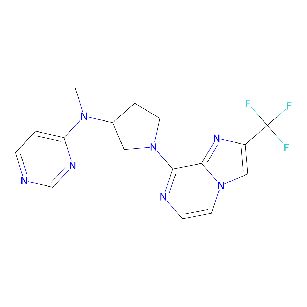 N-methyl-N-{1-[2-(trifluoromethyl)imidazo[1,2-a]pyrazin-8-yl]pyrrolidin-3-yl}pyrimidin-4-amine molecular structure, CAS 3054536-02-3