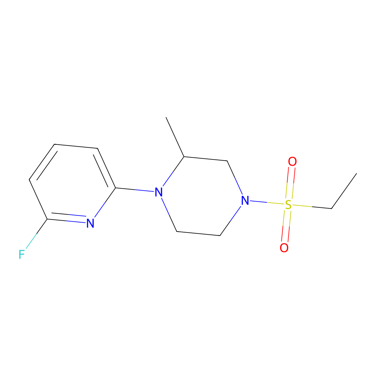 4-(Ethanesulfonyl)-1-(6-fluoropyridin-2-yl)-2-methylpiperazine molecular structure, CAS 3054536-05-6