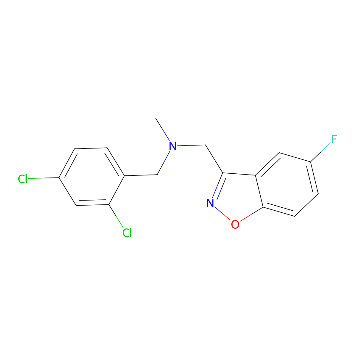 [(2,4-Dichlorophenyl)methyl][(5-fluoro-1,2-benzoxazol-3-yl)methyl]methylamine molecular structure, CAS 3054536-07-8