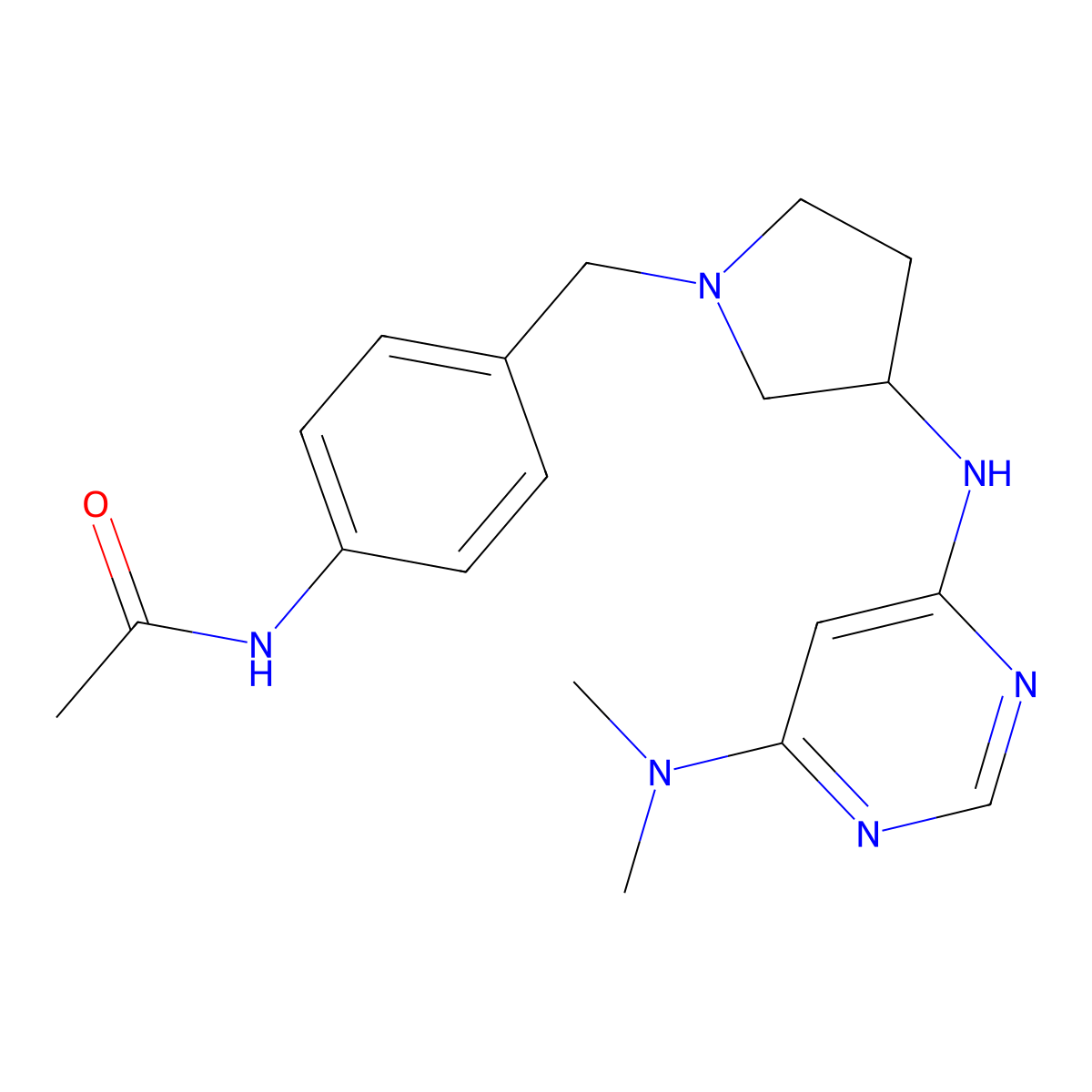 N-{4-[(3-{[6-(dimethylamino)pyrimidin-4-yl]amino}pyrrolidin-1-yl)methyl]phenyl}acetamide molecular structure, CAS 3054536-08-9