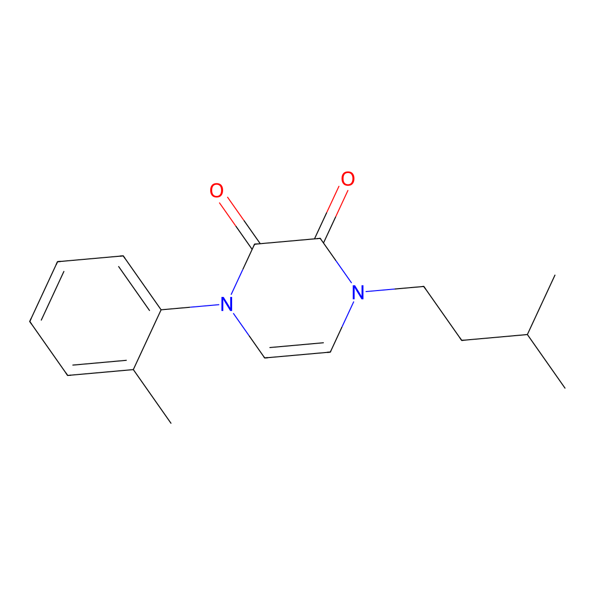 1-(3-Methylbutyl)-4-(2-methylphenyl)-1,2,3,4-tetrahydropyrazine-2,3-dione molecular structure, CAS 3054536-09-0
