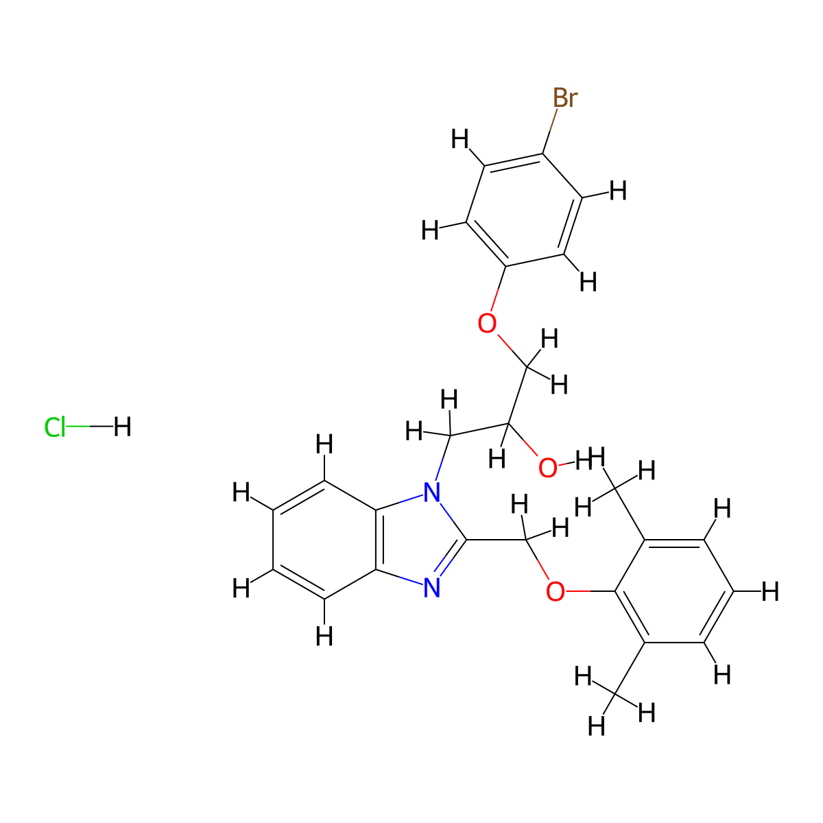 1-(4-bromophenoxy)-3-{2-[(2,6-dimethylphenoxy)methyl]-1H-1,3-benzodiazol-1-yl}propan-2-ol hydrochloride molecular structure, CAS 3054536-13-6