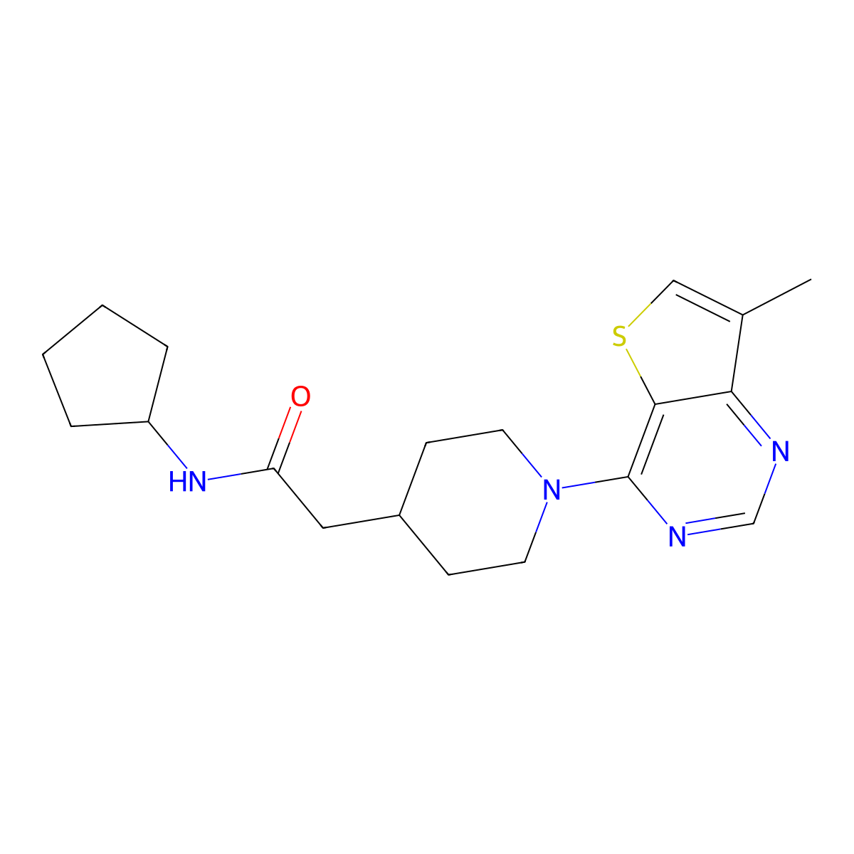 N-cyclopentyl-2-(1-{7-methylthieno[3,2-d]pyrimidin-4-yl}piperidin-4-yl)acetamide molecular structure, CAS 3054536-17-0